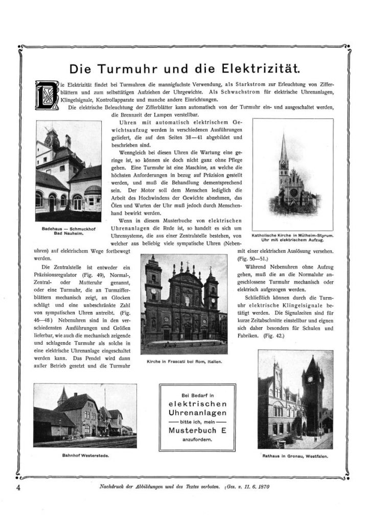 Turmuhr Bad Nauheim - J.F. Weule - Musterbuch 1925
