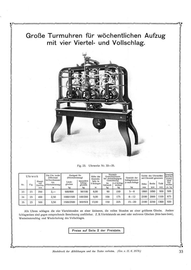 Turmuhr Bad Nauheim
Uhrwerk J.F. Weule - Musterbuch 1925