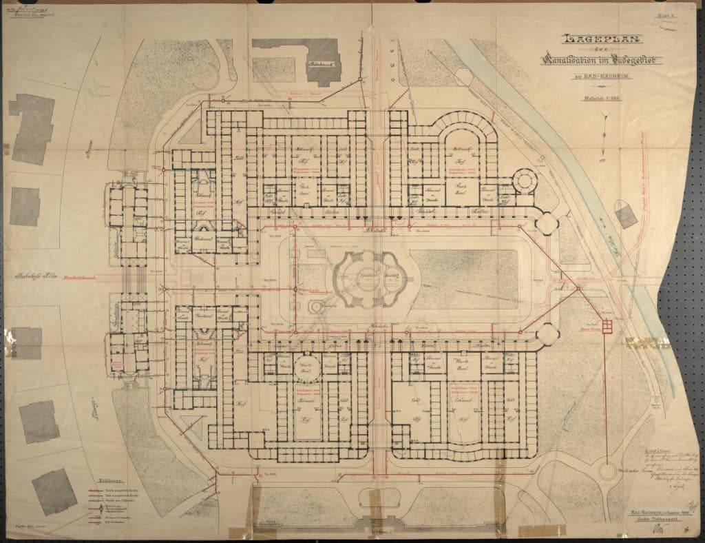 Plan der Kanalisation im Sprudelhof, abgezeichnet von Karl Eser - Hessisches Staatsarchiv Darmstadt